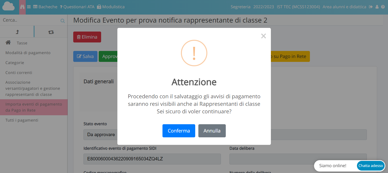 Gestione Del Rappresentante Di Classe Per Pago Nuvola